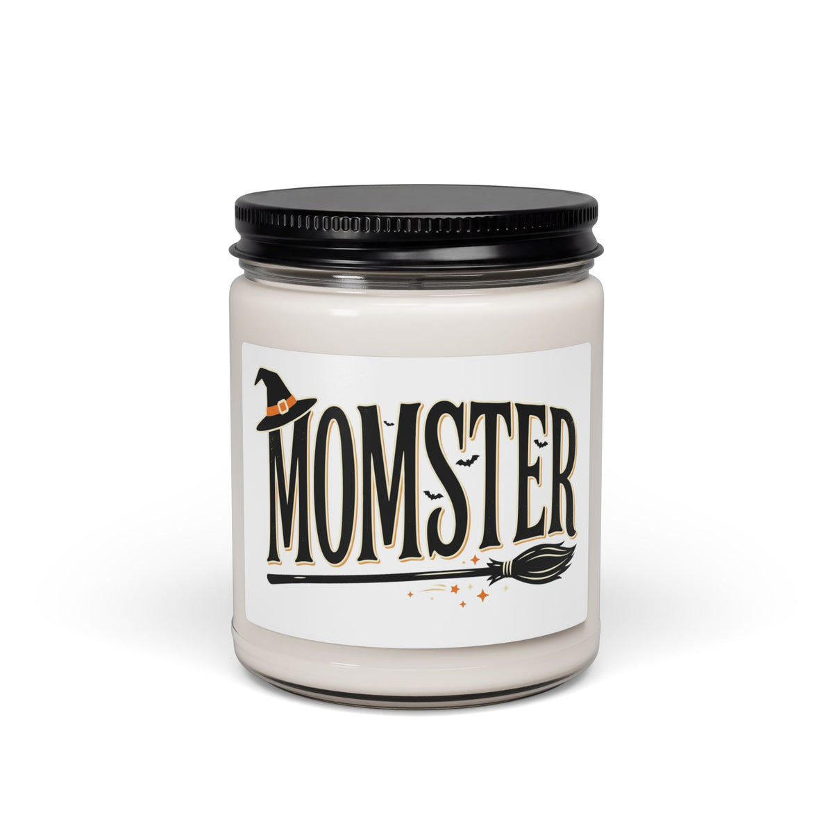 Momster Halloween Soy Candle — 9oz Scented Jar (Witch Hat & Broom Design)