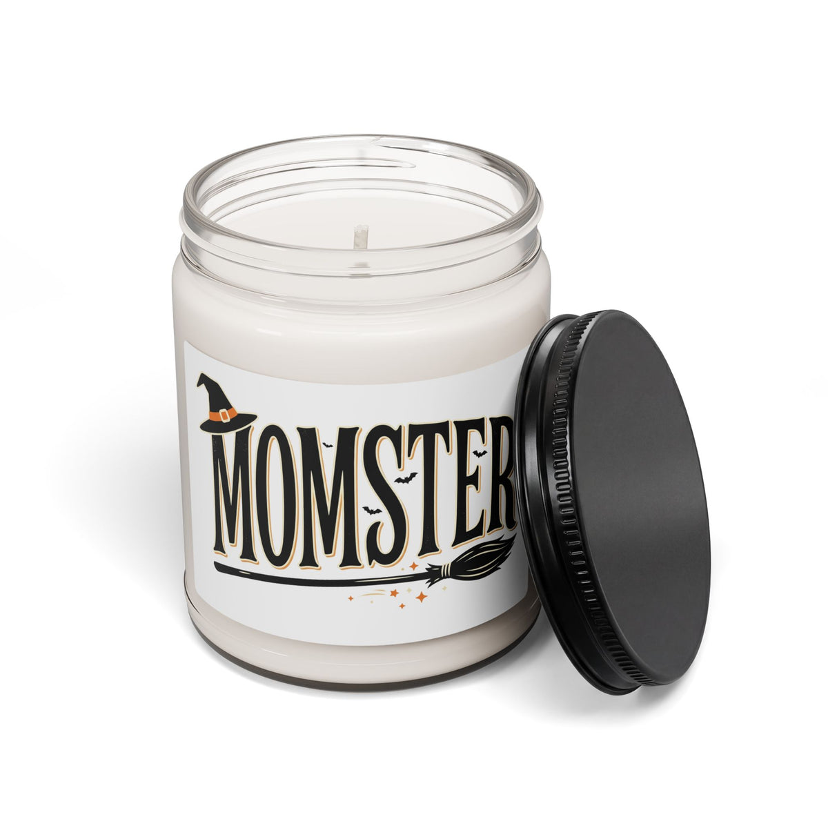 Momster Halloween Soy Candle — 9oz Scented Jar (Witch Hat & Broom Design)