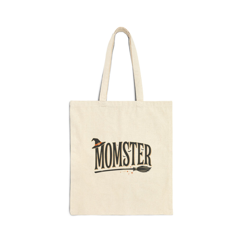 Momster Halloween Tote Bag - 'Momster' Witch Hat Design Cotton Canvas Tote