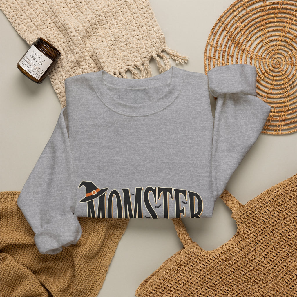 Momster Sweatshirt — Halloween Mom Crewneck with Witch Hat & Broom