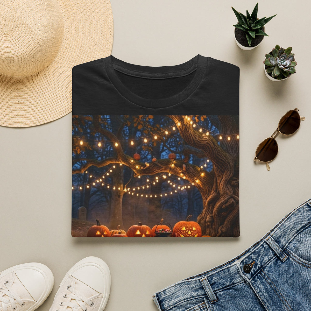 Halloween Pumpkin Patch T-Shirt — String Lights & Jack-O'-Lanterns Tee