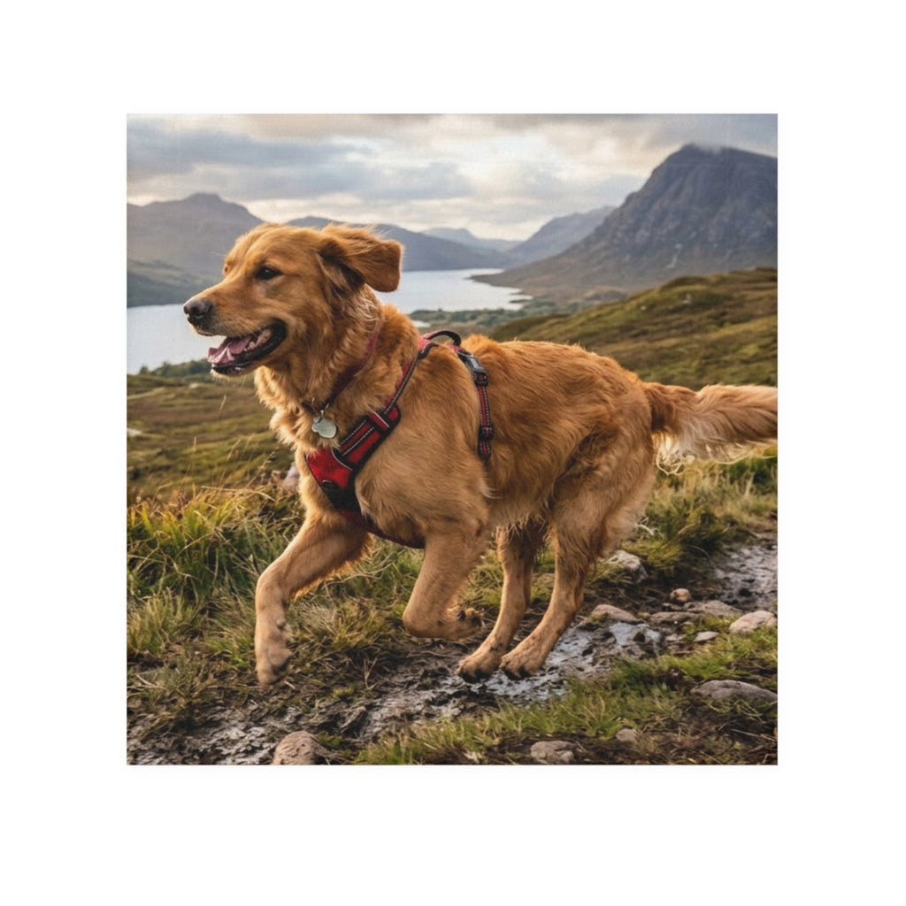 Golden Retriever Hiking Face Towel — Scenic Dog Photo Microfiber Washcloth