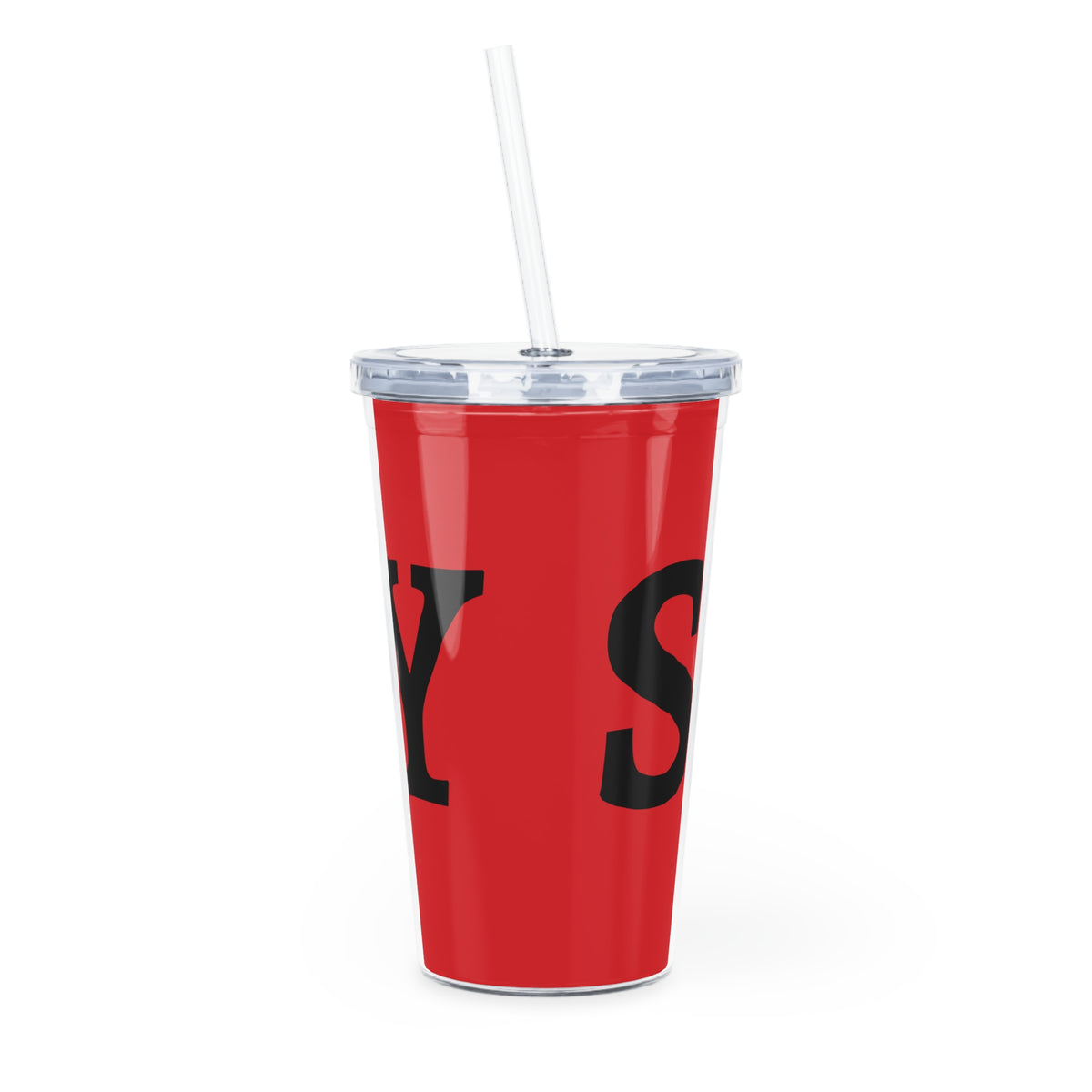 Red Script Tumbler "SLAY" – Bold Black Lettering Reusable Cup with Straw