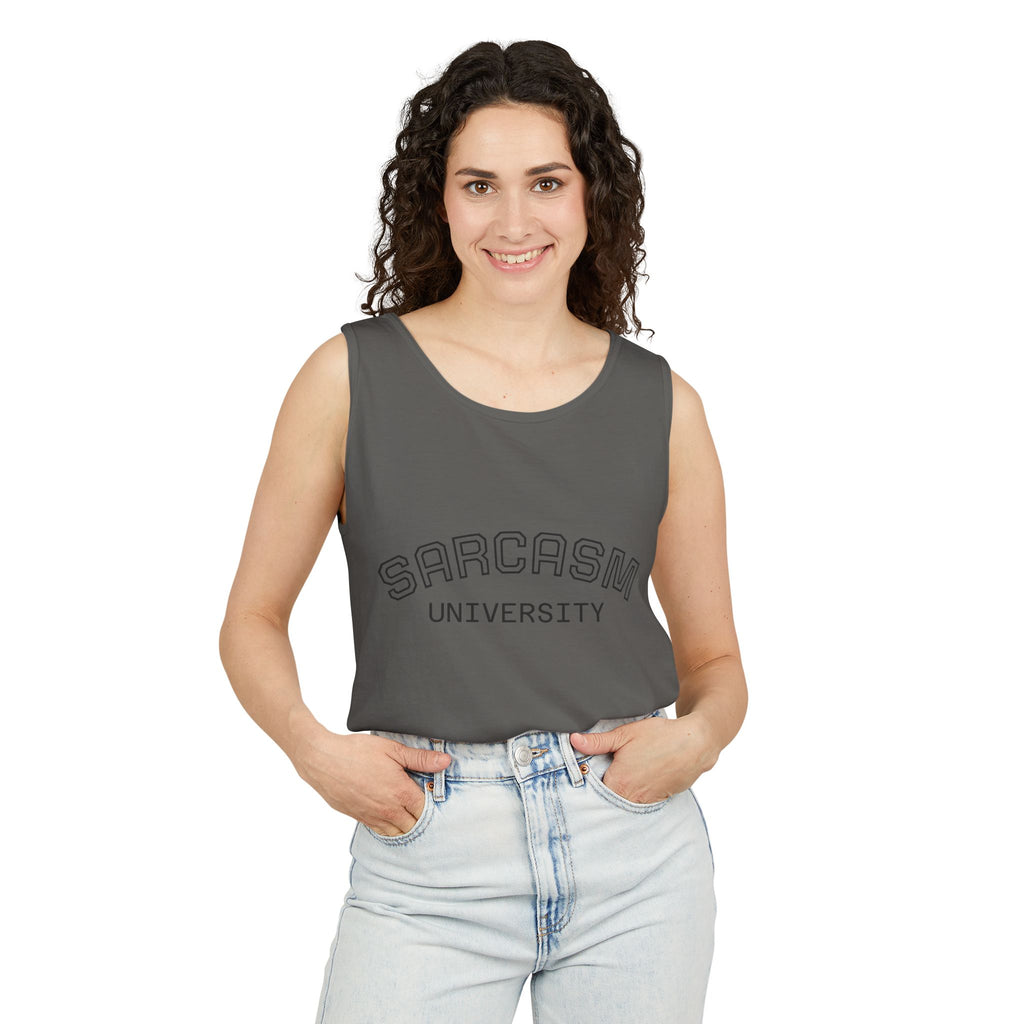 Sarcasm University Tank Top — Funny Collegiate Graphic Tank