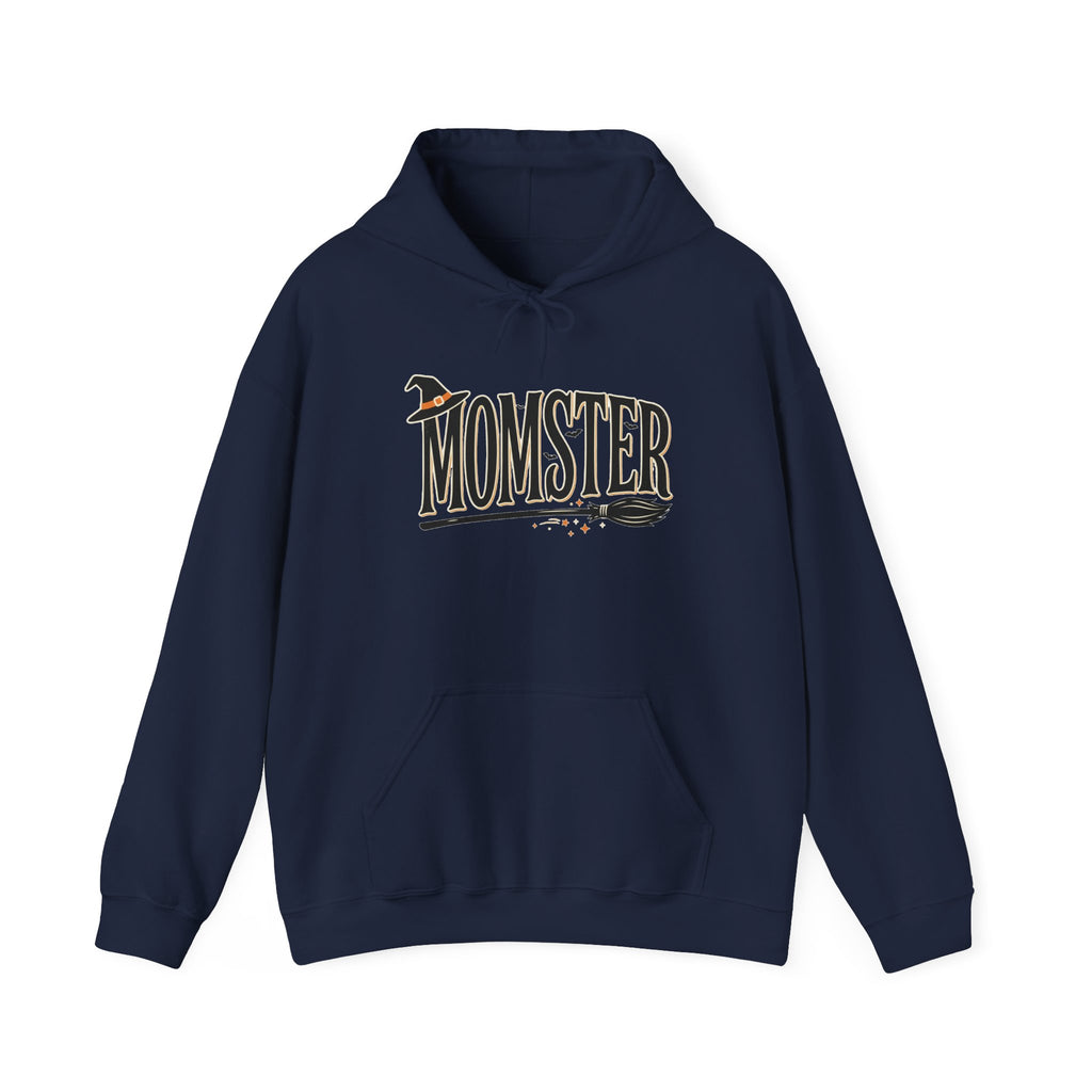 Momster Halloween Hoodie — Witch Hat & Broom Mom Sweatshirt