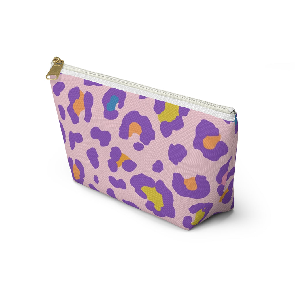 Pastel Leopard Accessory Pouch — Pink T‑Bottom Makeup Bag