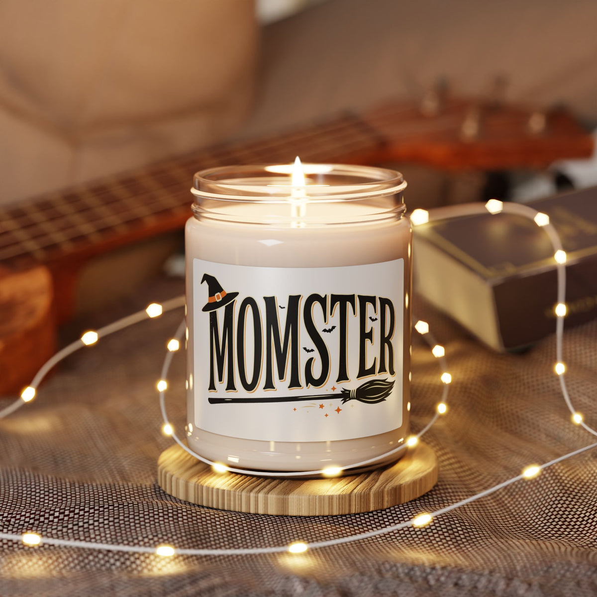 Momster Halloween Soy Candle — 9oz Scented Jar (Witch Hat & Broom Design)