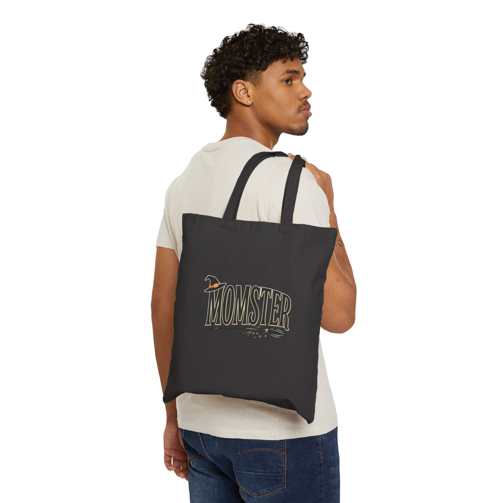Momster Halloween Tote Bag - 'Momster' Witch Hat Design Cotton Canvas Tote
