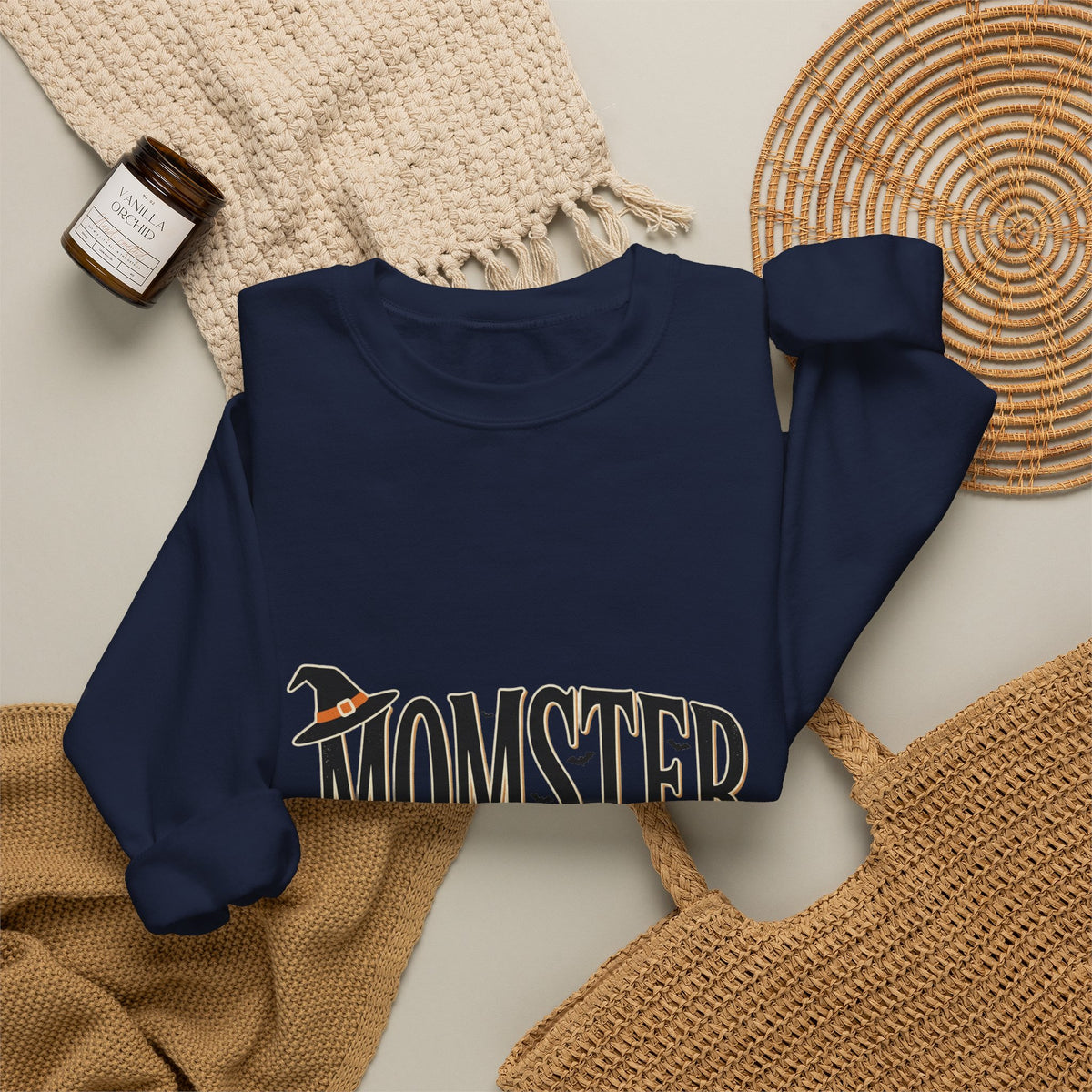 Momster Sweatshirt — Halloween Mom Crewneck with Witch Hat & Broom