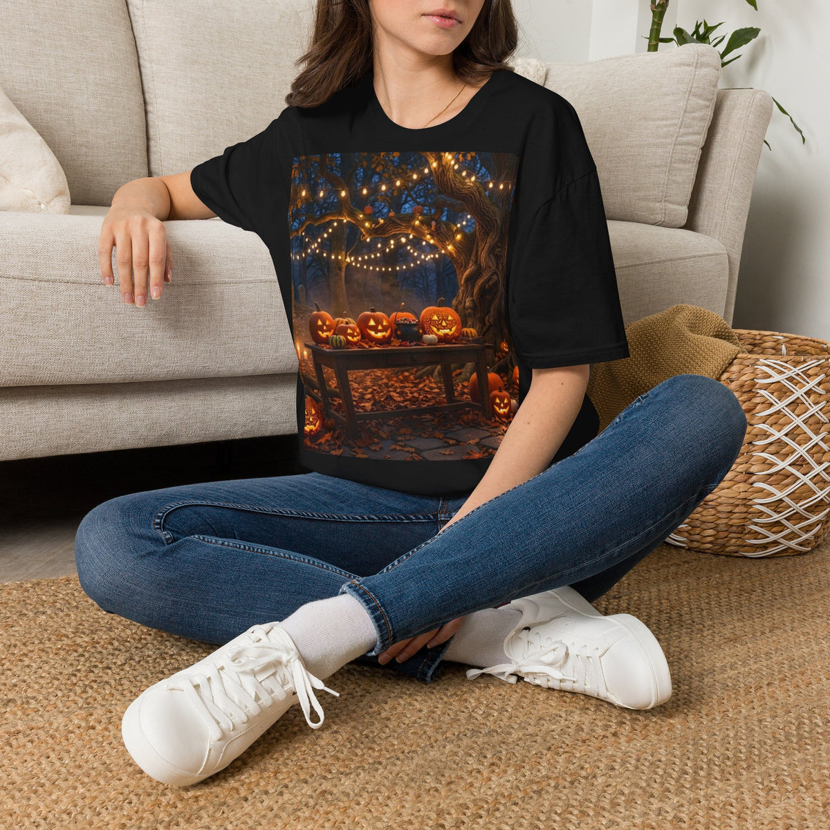 Halloween Pumpkin Patch T-Shirt — String Lights & Jack-O'-Lanterns Tee