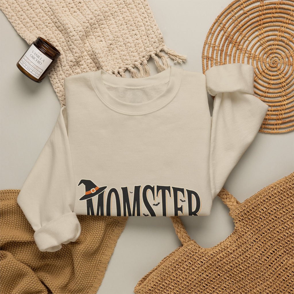 Momster Sweatshirt — Halloween Mom Crewneck with Witch Hat & Broom