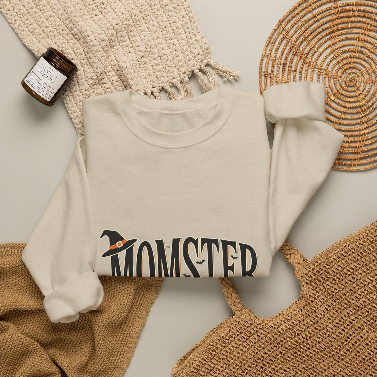 Momster Sweatshirt — Halloween Mom Crewneck with Witch Hat & Broom