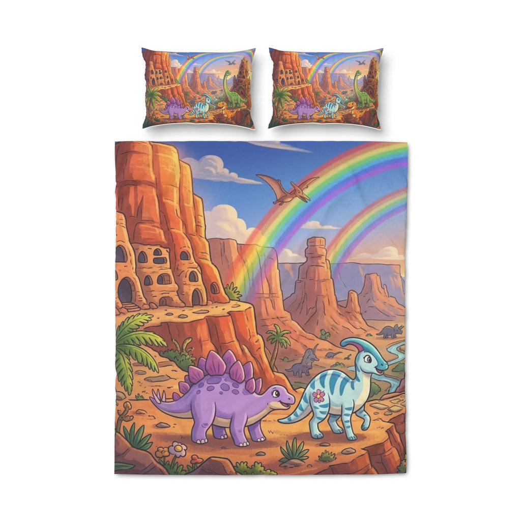 Dinosaur Rainbow Quilt Cover Set – 3-Piece Kids Bedding