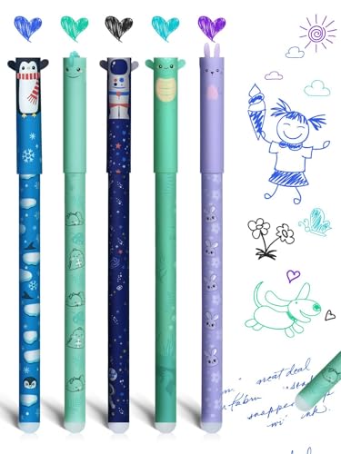 Bunt-5PCs Color Erasable Gel Pens Set of 5 With Cute Animal & Astronaut