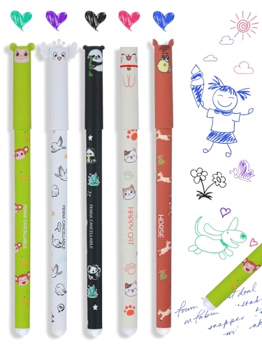 Bunt-5Stk. Color Erasable Gel Pens Set of 5 With Cute Animal & Astronaut