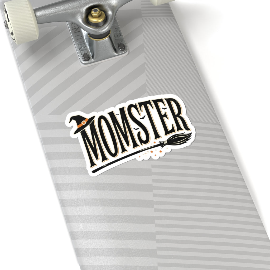 Momster Halloween Sticker — Witch Hat & Broom Mom Sticker