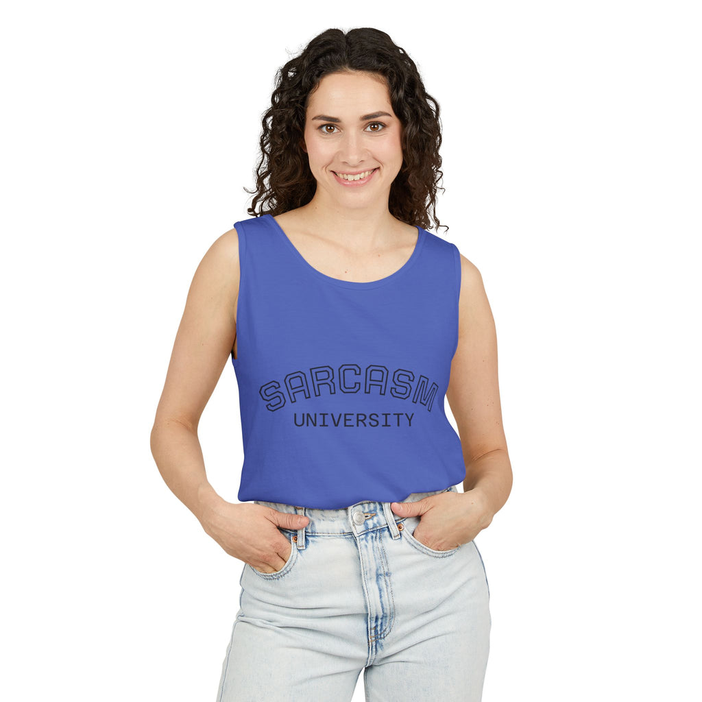Sarcasm University Tank Top — Funny Collegiate Graphic Tank