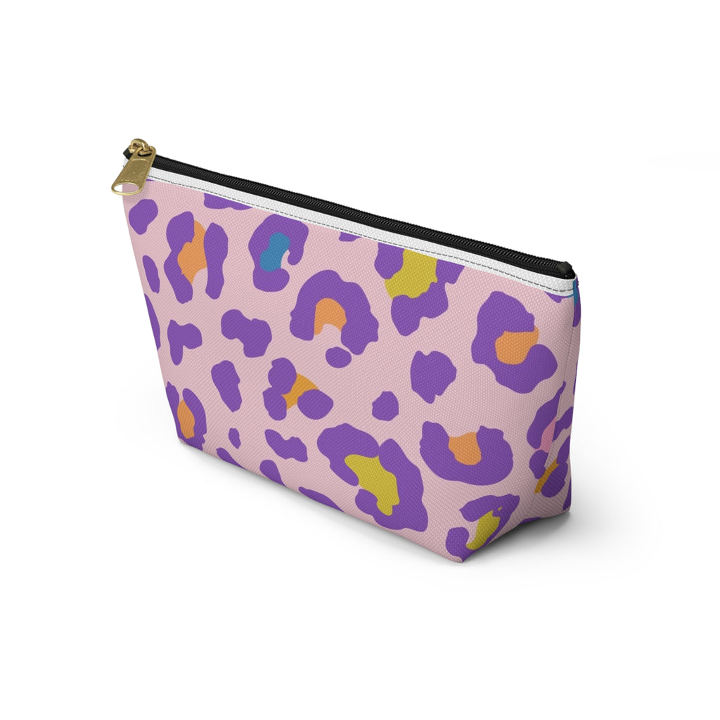 Pastel Leopard Accessory Pouch — Pink T‑Bottom Makeup Bag