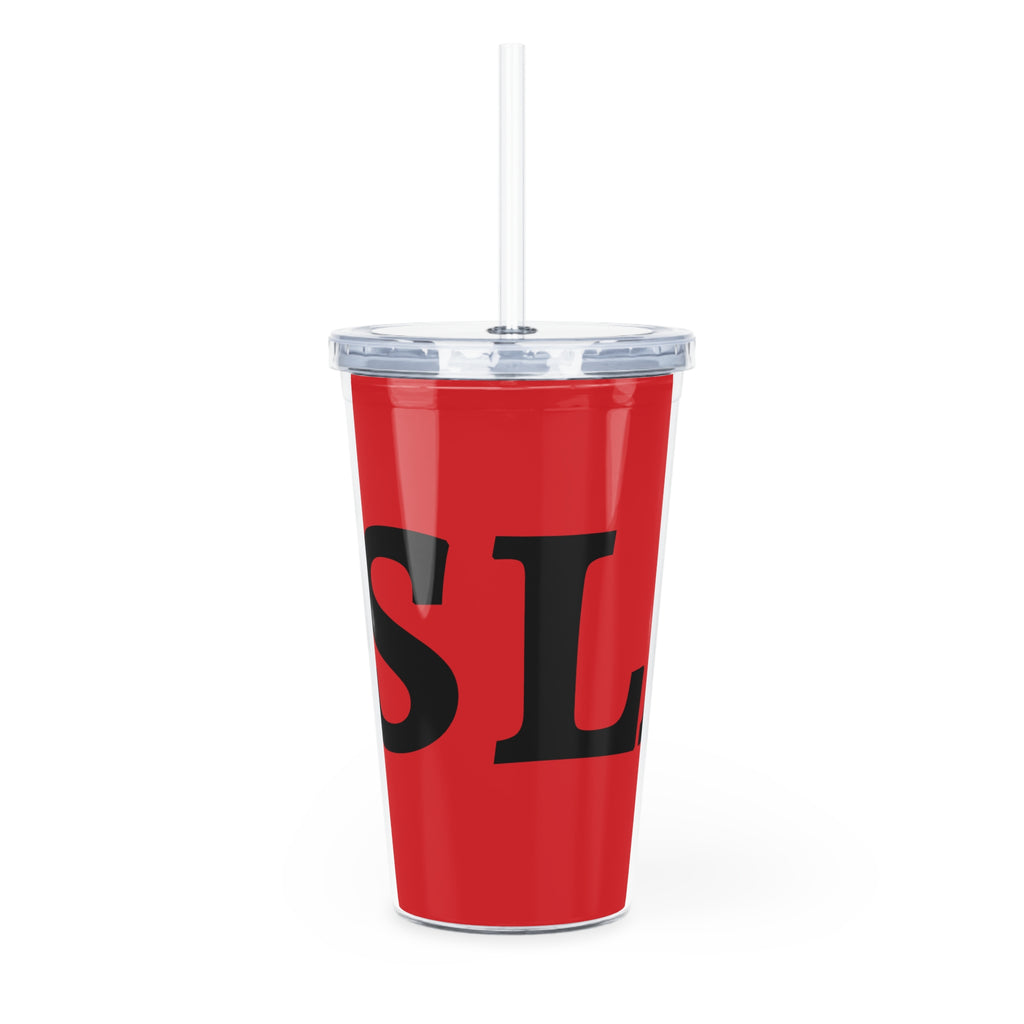 Red Script Tumbler "SLAY" – Bold Black Lettering Reusable Cup with Straw