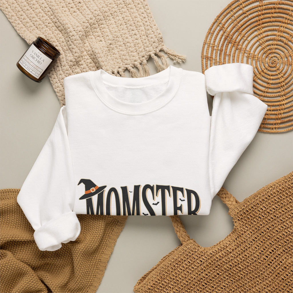 Momster Sweatshirt — Halloween Mom Crewneck with Witch Hat & Broom