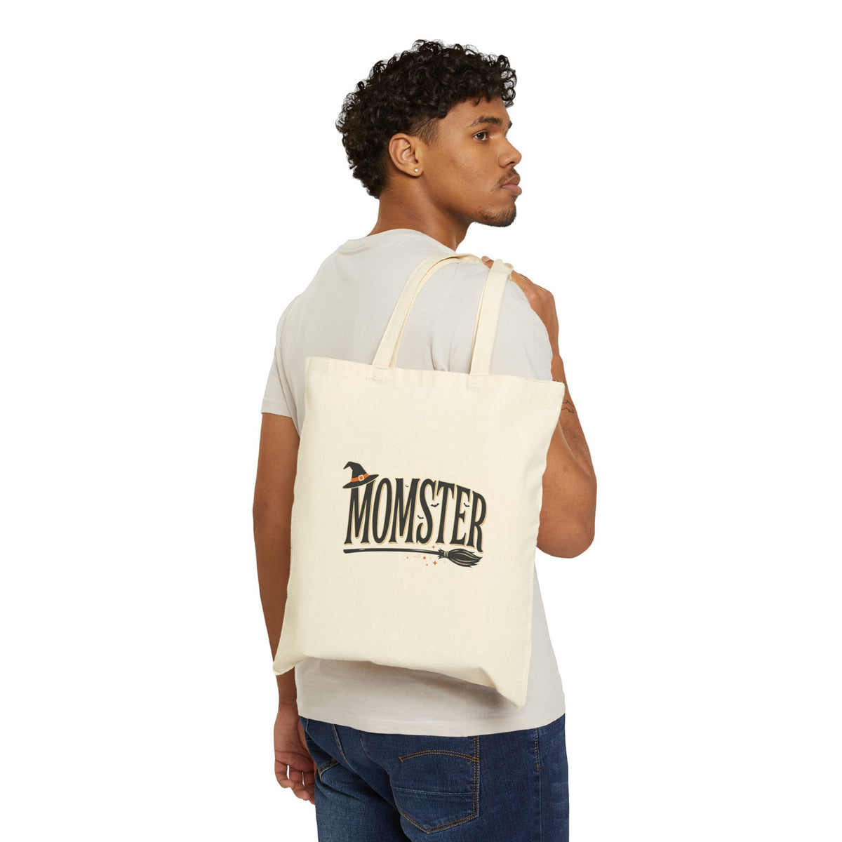 Momster Halloween Tote Bag - 'Momster' Witch Hat Design Cotton Canvas Tote