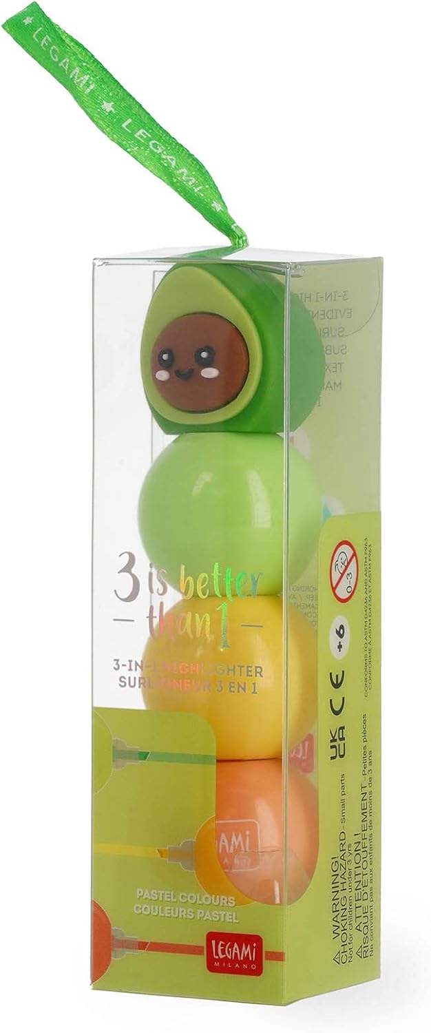 3-in-1 Pastel Highlighter Pen – Fast-Drying Avocado Design