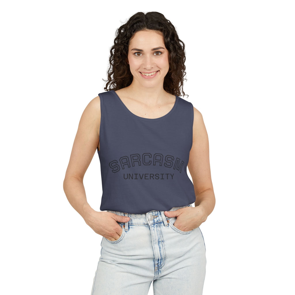 Sarcasm University Tank Top — Funny Collegiate Graphic Tank