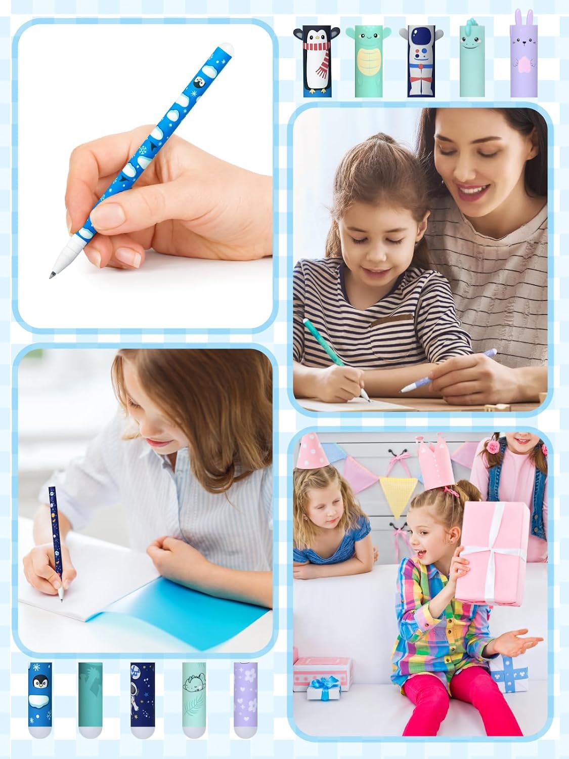 Erasable Gel Pens Set of 5 With Cute Animal & Astronaut
