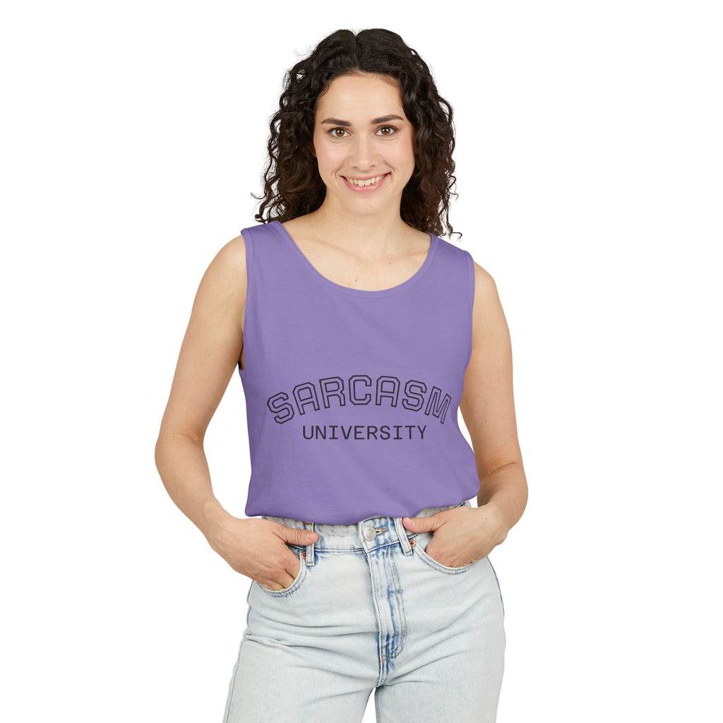Sarcasm University Tank Top — Funny Collegiate Graphic Tank