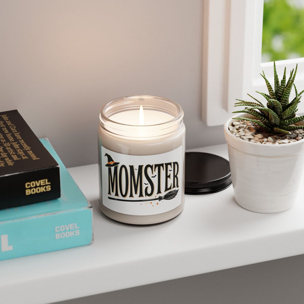 Momster Halloween Soy Candle — 9oz Scented Jar (Witch Hat & Broom Design)