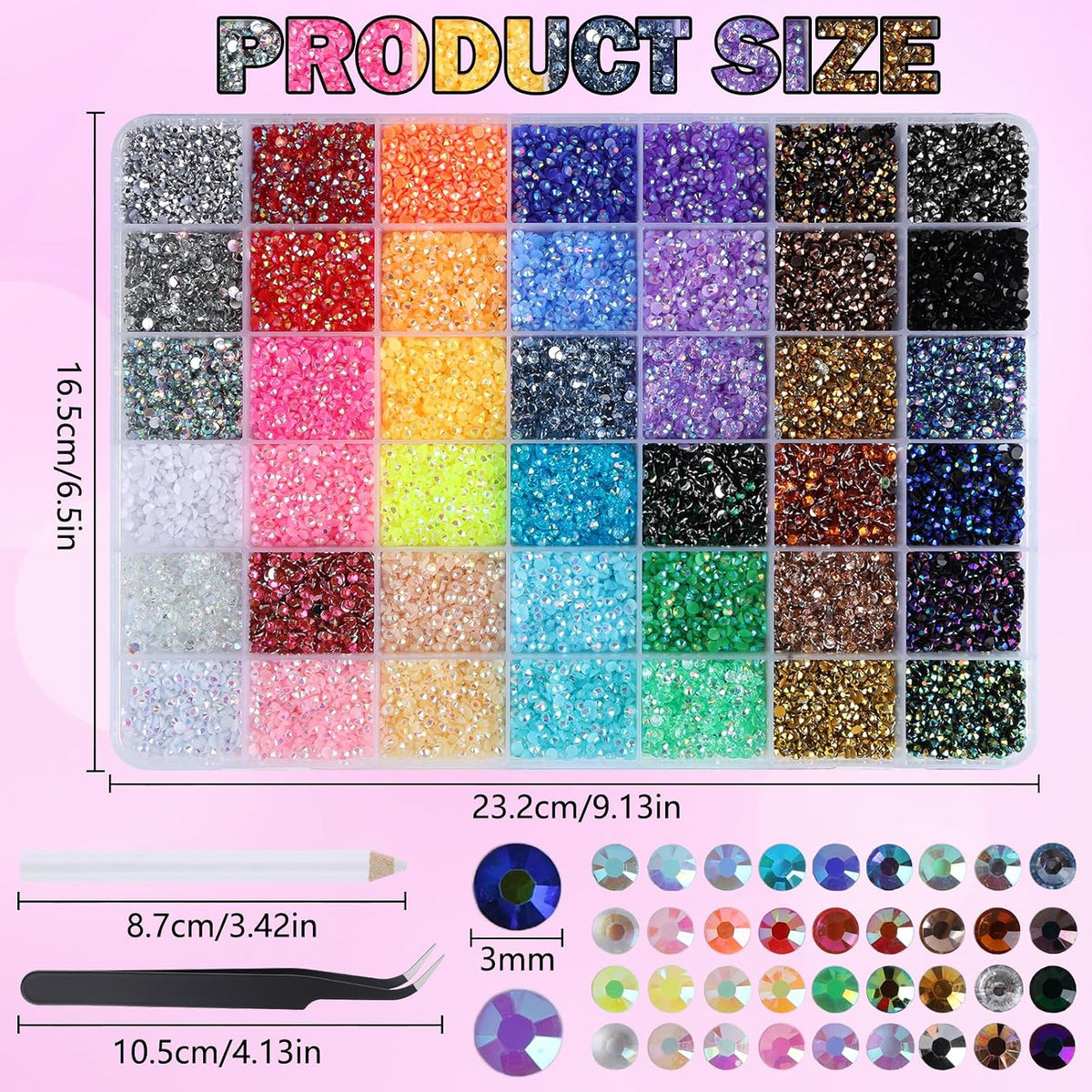 33,000 Rhinestone Set for Crafts and Nails, 42 Colors