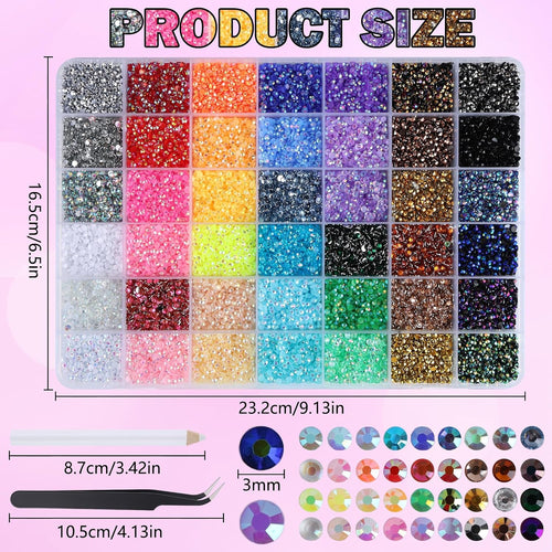 33,000 Rhinestone Set for Crafts and Nails, 42 Colors