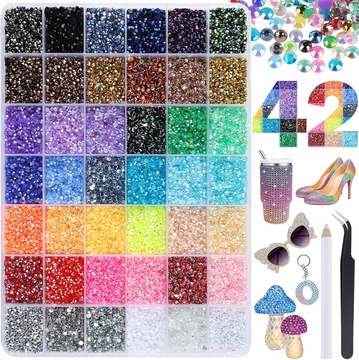 33,000 Rhinestone Set for Crafts and Nails, 42 Colors